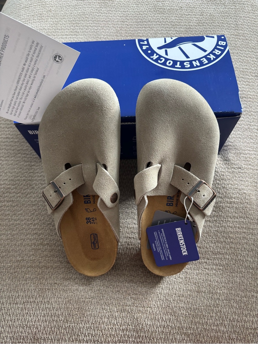 Birkenstock Boston Soft Footbed Suede Leather Clogs Taupe Shoes Size EU38